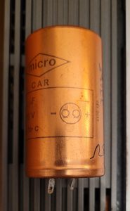 5000uF polarity marked on can. With tags on bottom left is negative.