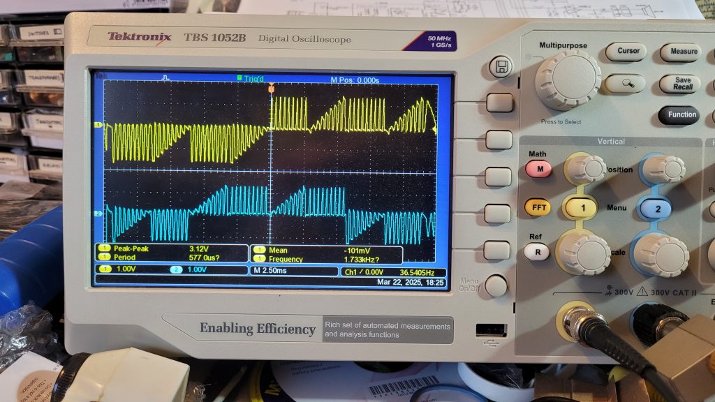 Oscilloscope traces showing X & Y axis video signals from a crosshatch test pattern.